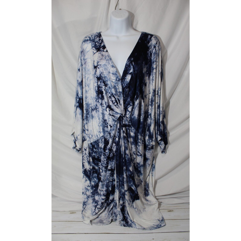 Simple by Suzanne Betro Blue Tie Dye Shift Dress 4X V-neck Dolman Short Sleeve